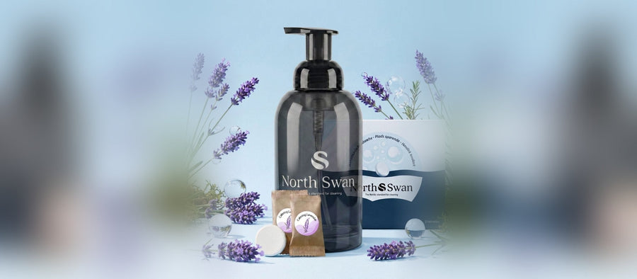 Swanflaske i Sort med Calming Lavender refill-tabletter og lavendel