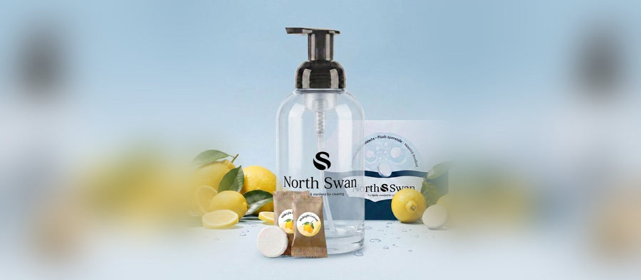 Swanflaske med Midnight Lemon refill-tabletter og citroner